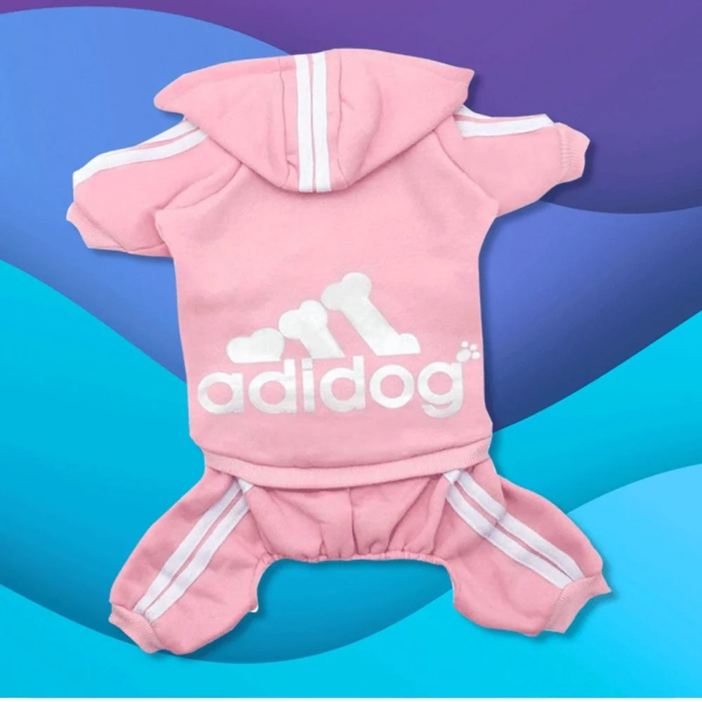 Pink Adidog Pet Hoodie and Pants Set